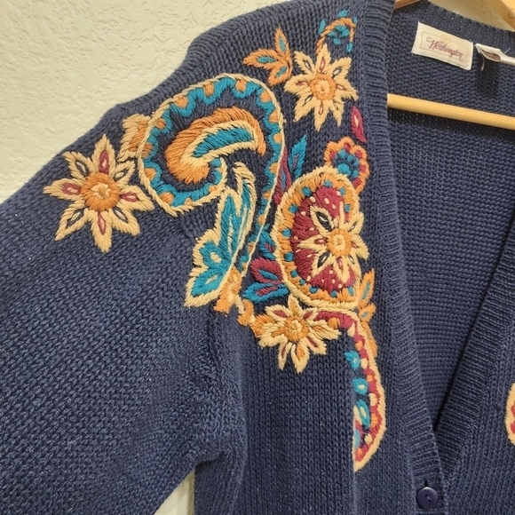 Vintage Worthington Embroidered Blue Cardigan M - Picture 9 of 13